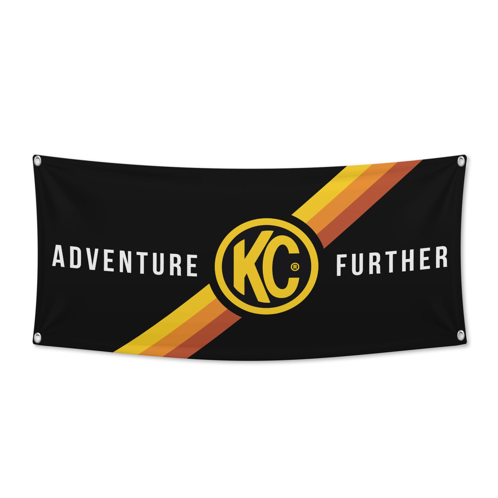 KC HiLiTES 36 inchx72 inch KC Banner - Adventure Further - Outdoor - Black / Yellow KC Logo