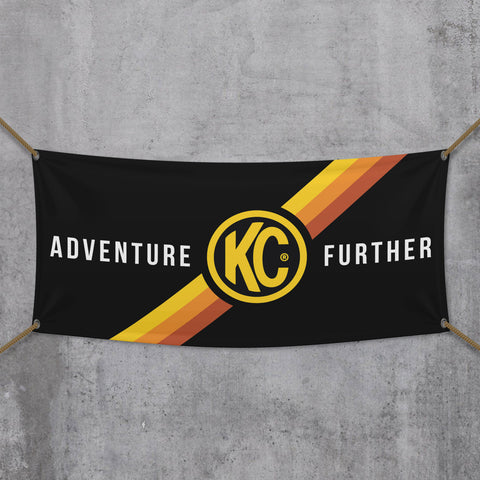 KC HiLiTES 36 inchx72 inch KC Banner - Adventure Further - Outdoor - Black / Yellow KC Logo