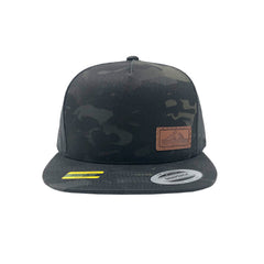 KC Adventure Flat Bill Snapback Hat - Leather Patch - Black MultiCam - One Size