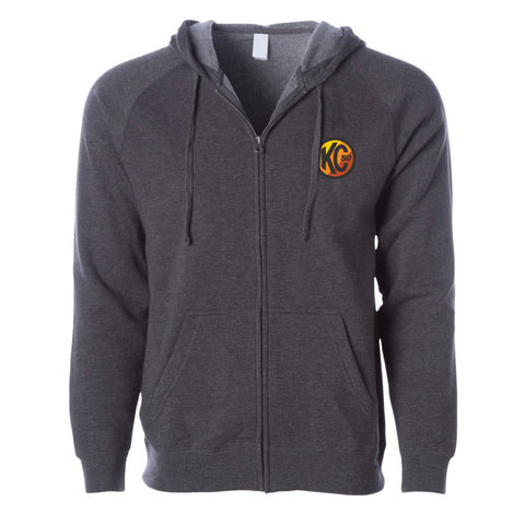 KC HiLiTES 70310 KC Hoodie Zip-Up Racer Logo Front Original Logo Back Heather Gray X-Large