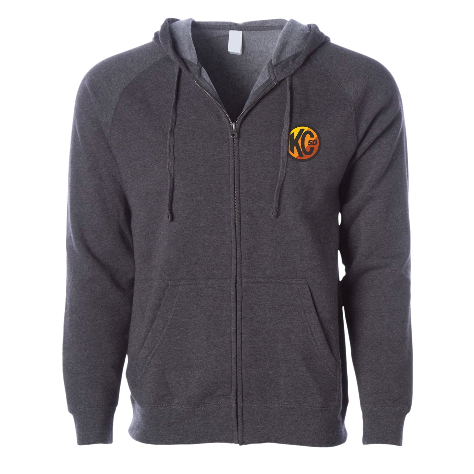 KC HiLiTES 70311 KC Hoodie Zip-Up Racer Logo Front Original Logo Back Heather Gray 2X-Large
